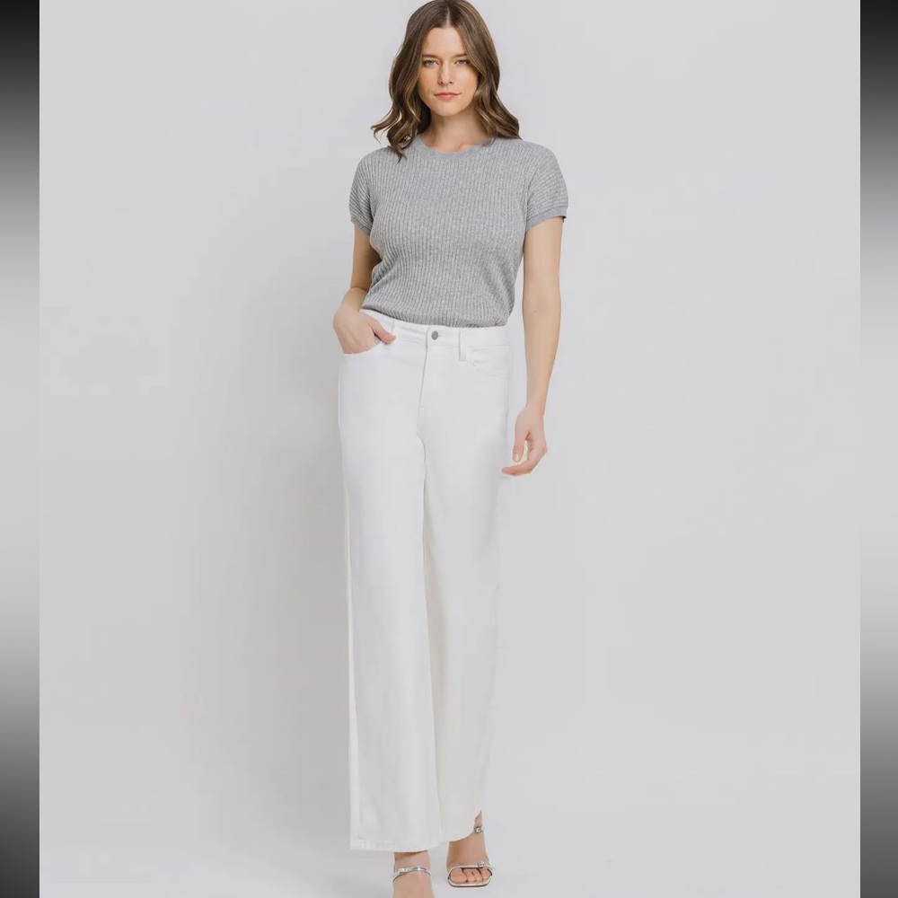 VERVET by FLYING MONKEY OPTIC WHITE HIGH RISE WIDE LEG JEANS - Picture 5 of 14
